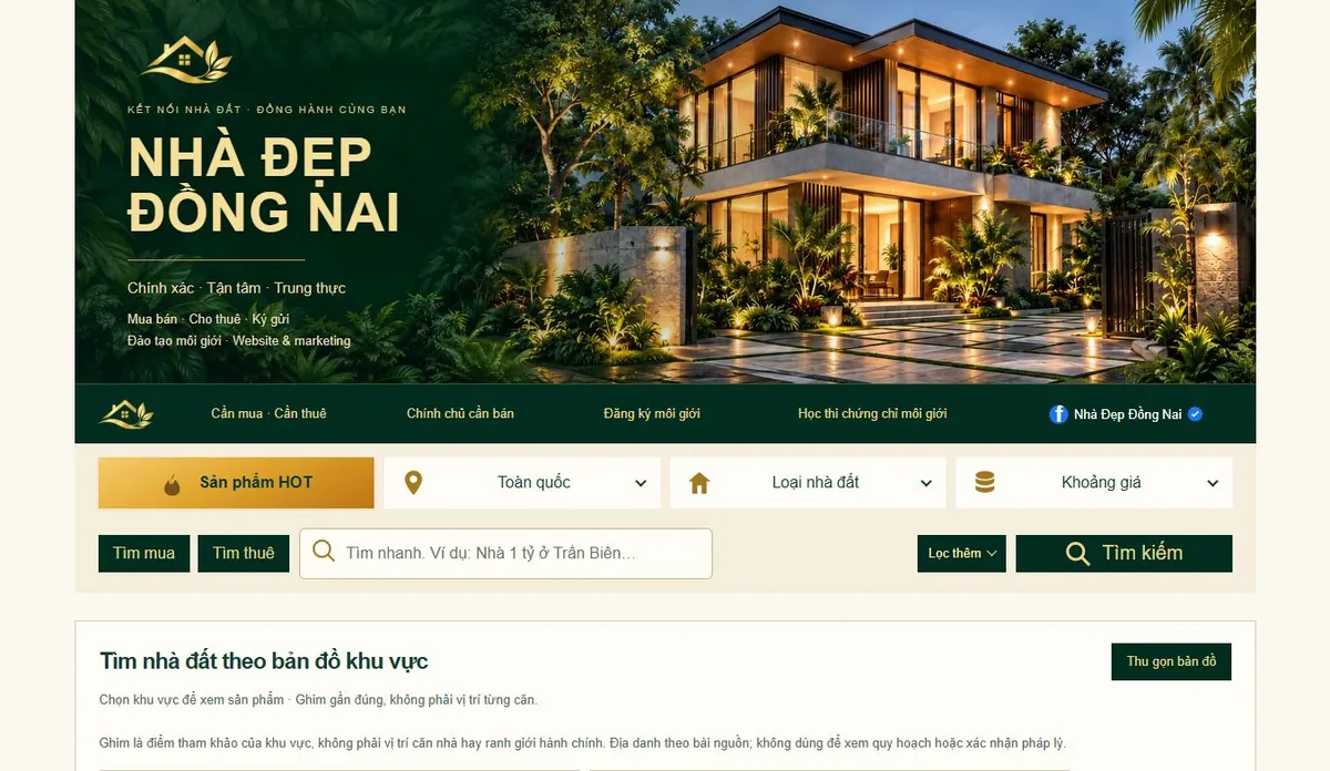 Giao diện website Nhà Đẹp Đồng Nai được Sora Studio thiết kế